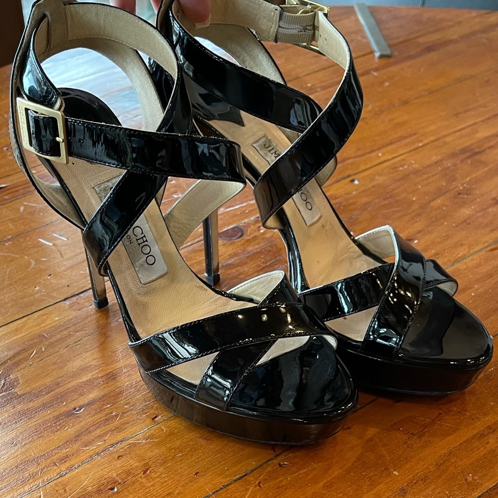 JIMMY CHOO Lottie Crisscross Patent Leather Sandals